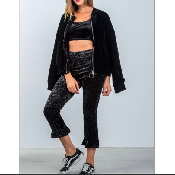 Honey Punch Pants - Black Velvet Crop Pants